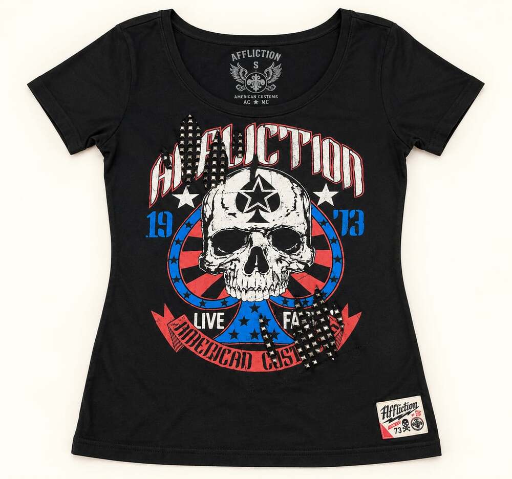 IAffliction AC MC Studded Skull Tee Y2K Biker Moto Grunge Small